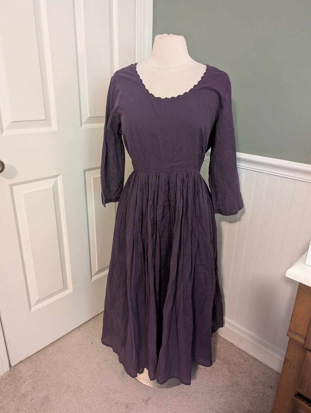 NEW Women's April Cornell 100% Cotton Dark Purple Dress Tie Back